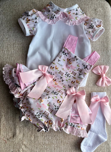 Beautiful pink lace farm romper set