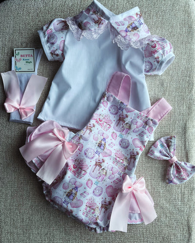 4 piece frilly pink cake romper set