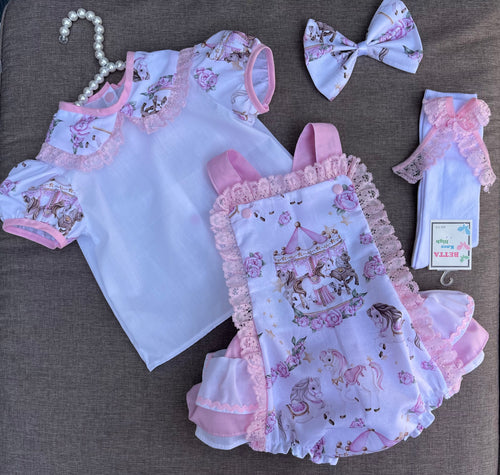 4 piece carousel and lace frilly bum romper set