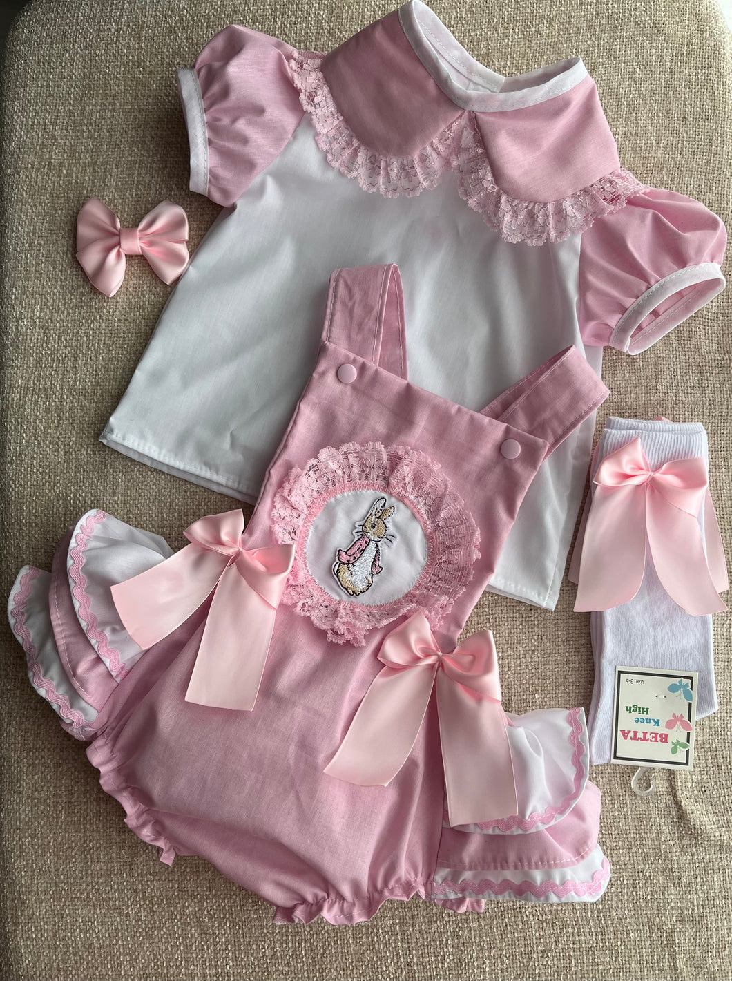 Pink and white Peter rabbit romper set