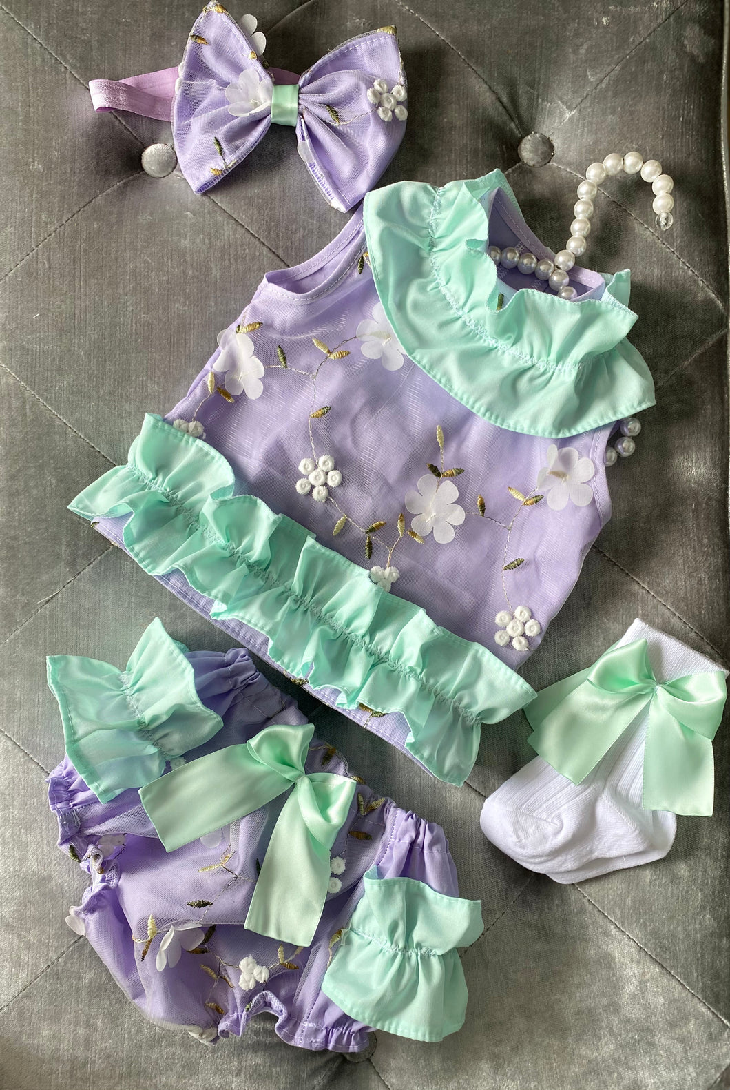 Lilac and mint frilly jam pant set