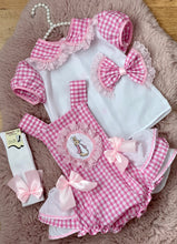 4 piece pink check frilly bum romper set