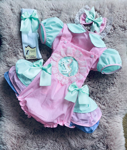 4 piece unicorn frilly romper set