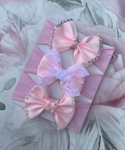 Set of 3 pink Nylon hair bows