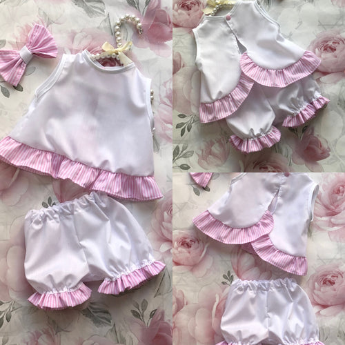 Candy stripe pink and white frilly short set