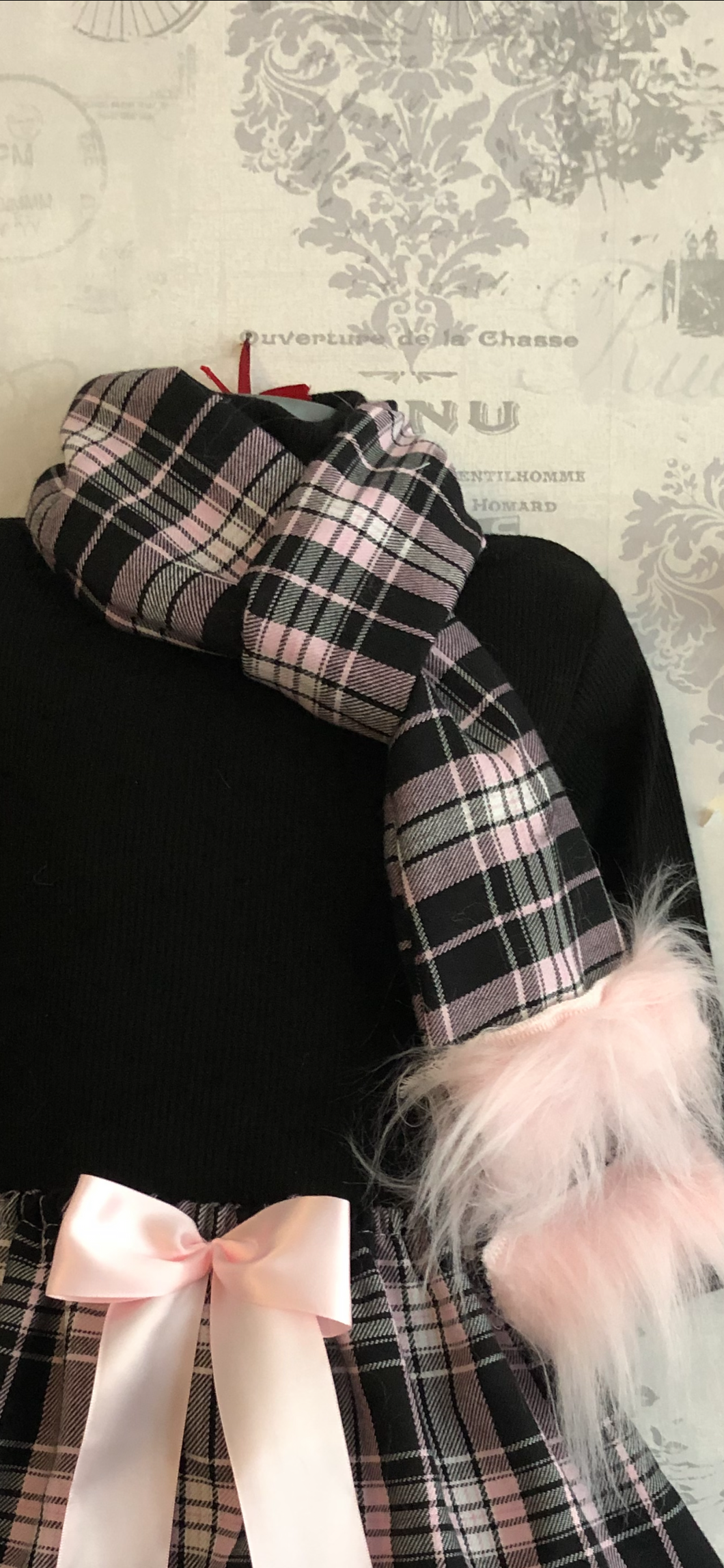 Matching scarf for pink and black skirt set