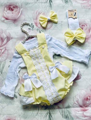 Lemon frilly bum romper set