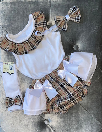 Beige check jam pant set