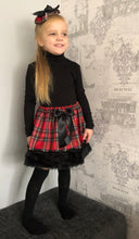 Red tartan with black faux fur trim skirt set