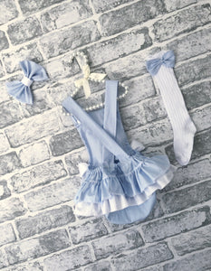 Baby blue frilly bum romper set