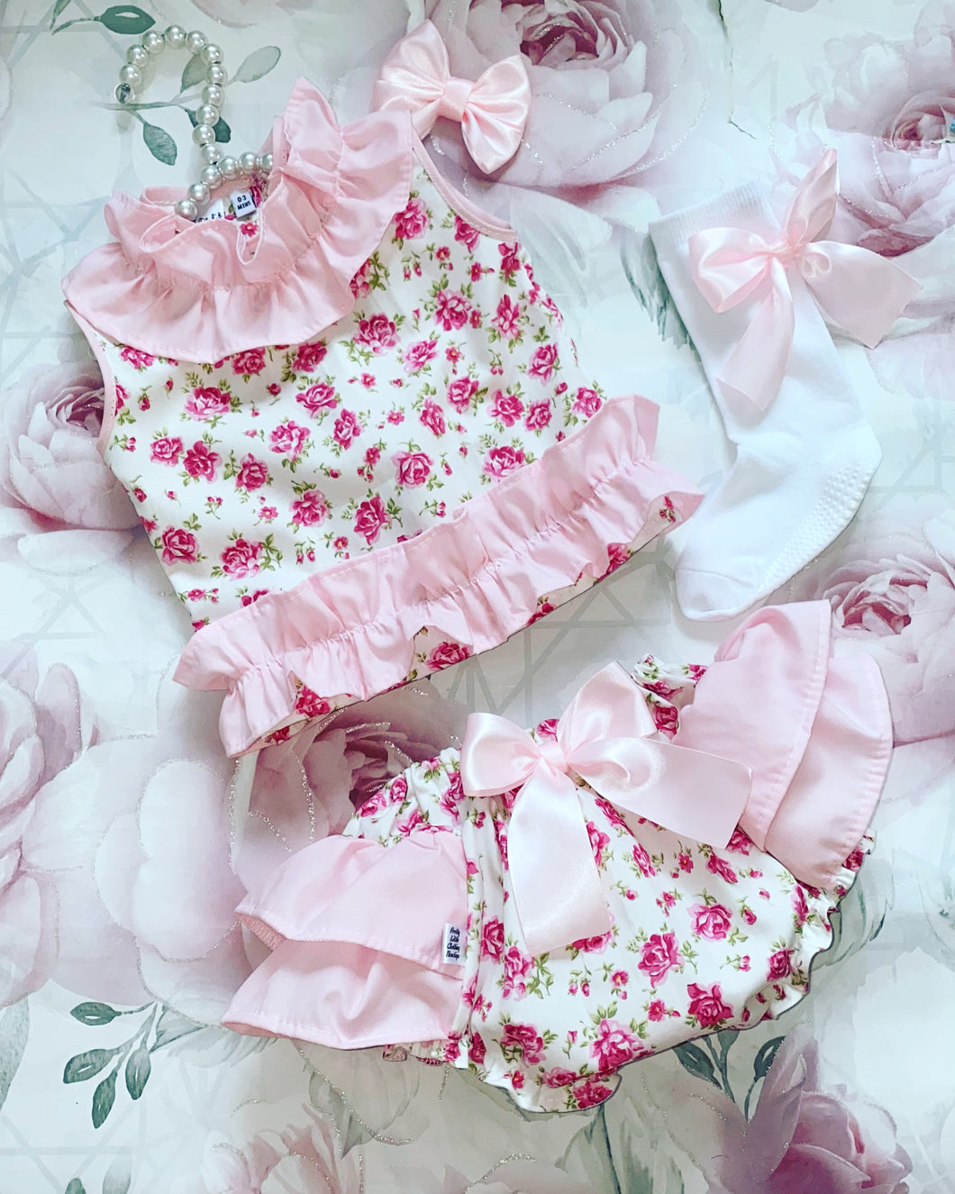 Pink roses frilly jam pant set