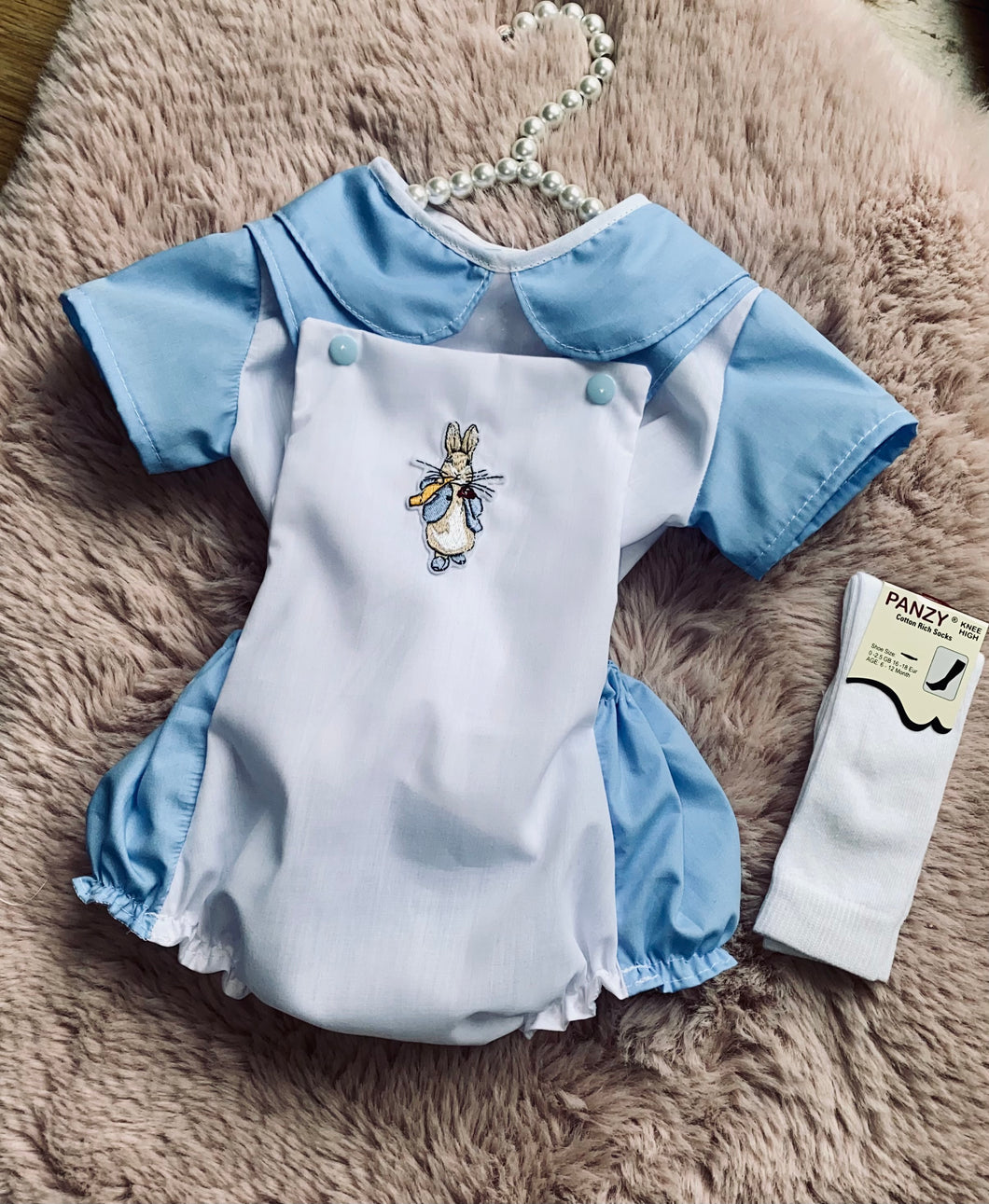 Boys blue and white romper set