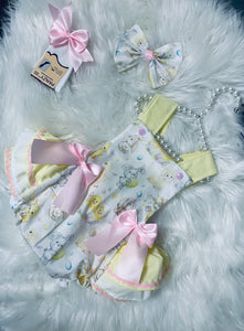 4 piece lemon and pink Easter frilly bum romper set