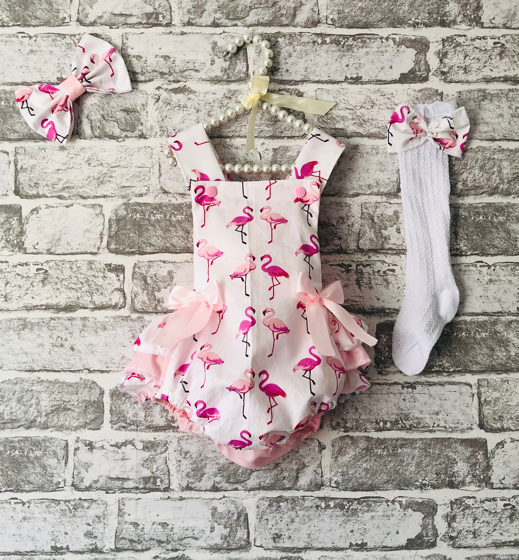 Very pretty frilly flamingo romper set