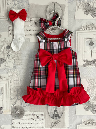 Tartan and red bow dress sets