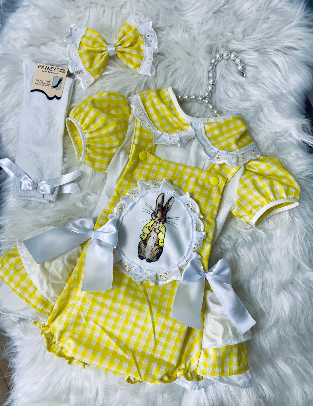 4 piece yellow frilly bum romper set