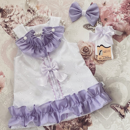 White with lilac ruffle dress sets