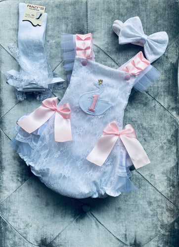 Swan white and pink birthday romper