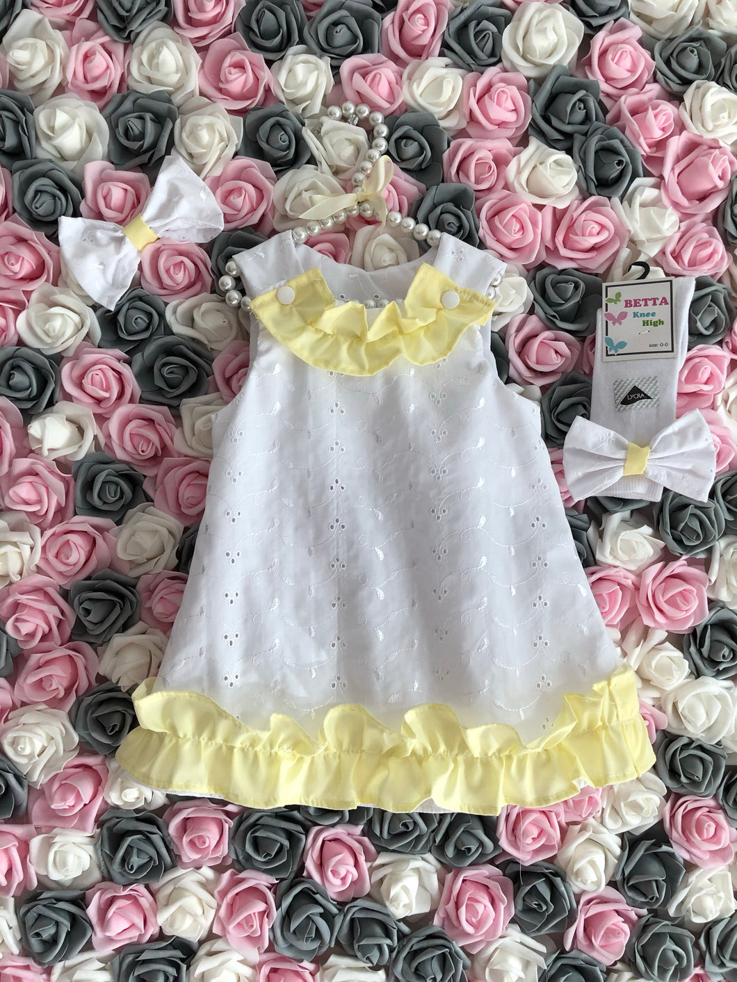 White and lemon frilly dress set