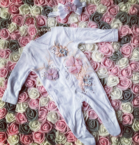 Embroidered floral sleep suit set