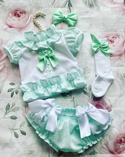 Mint green frilly jam pant set