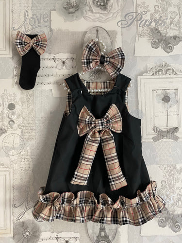 Black and beige tartan dress set