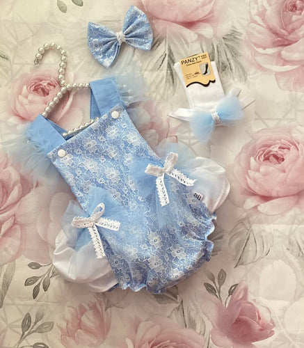 Beautiful blue frilly lace romper set