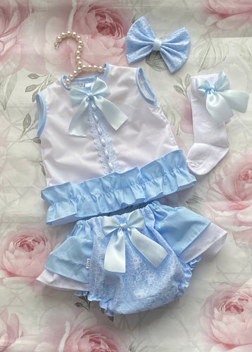 Baby blue frilly lace jam pant sets
